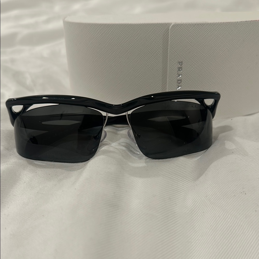 Prada Black Semi-Rimless Running Sunglasses